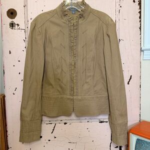 Apt 9 Khaki Camel Coffee Brown Blazer with Ruffle Trim, Hook Closure